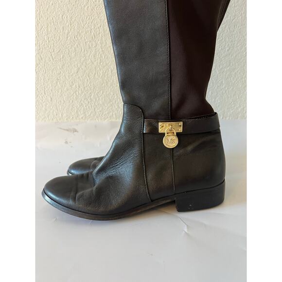Michael Kors Hamilton Knee High Brown Leather Boots Shoes Women 6M Read - Picture 5 of 15